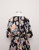 1990's Black Floral Plus size wrap dress