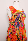 1990's Sleeveless Tropical Floral Indian cotton gauze maxi dress with side tie straps