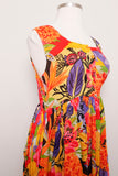 1990's Sleeveless Tropical Floral Indian cotton gauze maxi dress with side tie straps