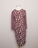 1990's Maroon Daisy and plaid long sleeve Plus size body con dress