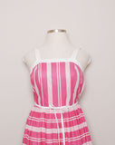 1970's Pink and white striped sleeveless plus size dress with smocking