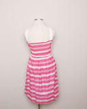 1970's Pink and white striped sleeveless plus size dress with smocking