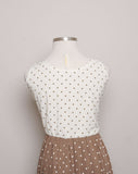 1990's Ivory and Tan Polka dot Sleeveless Plus Size Dress