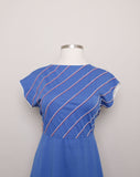 1970's Blue Plus size dress with red and white striped top