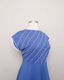 1970's Blue Plus size dress with red and white striped top
