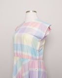 1970's Pastel Candy Plaid Plus Size Dress with side buttons