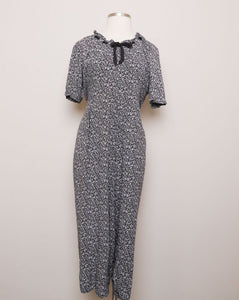 1990's Black and White floral Plus Size Jumpsuit.