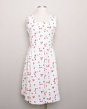 1990's does 1950's White Sleeveless Dress with strawberry basket print