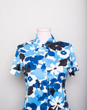 1990's-Y2K Turquoise, Navy and White floral short sleeve button down top