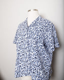 1990's Denim short sleeve plus size button down shirt in a Navy Blue and White sunflower print