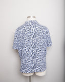 1990's Denim short sleeve plus size button down shirt in a Navy Blue and White sunflower print