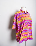 1990's Hot pink and orange rose bud printed plus size short sleeve shirt