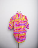 1990's Hot pink and orange rose bud printed plus size short sleeve shirt