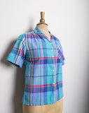 1980-90's Turquoise plaid short sleeve button down shirt