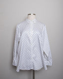 Chaps White long sleeve button down plus size shirt with black polka dots