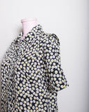 1990's Black short sleeve button down with a dainty daisy print