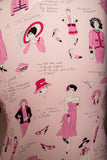 AMAZING 1990's-Y2K Pink 3/4 ruffled sleeve silk top with a French fashion girls novelty print