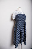 Navy & White plaid short sleeve midi dress with smocking bodice