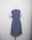 Navy & White plaid short sleeve midi dress with smocking bodice