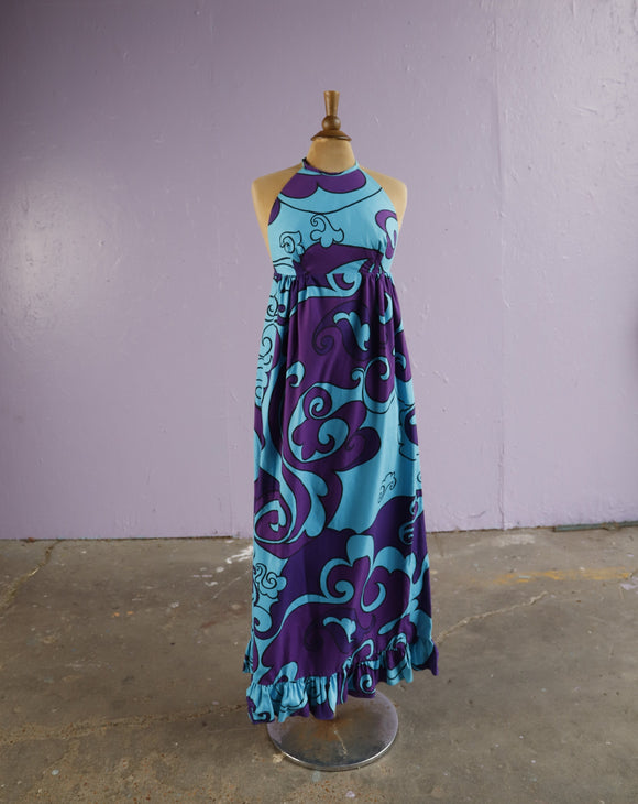 1970's Hawaiian Blue & Purple floral halter dress. Vida Antigua Collective 1970's Hawaiian Blue & Purple floral halter dress. Vida Antigua Collective