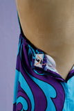 1970's Hawaiian Blue & Purple floral halter dress.