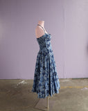 1950's Kahala Blue Hawaiian floral batik print halter dress with smocking