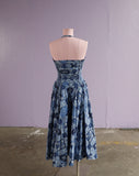 1950's Kahala Blue Hawaiian floral batik print halter dress with smocking