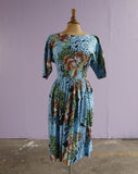 Handmade 1950's inspired Blue tropical floral dress