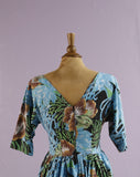 Handmade 1950's inspired Blue tropical floral dress