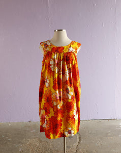 1970's Orange & Yellow Hawaiian floral tent dress