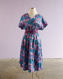 1980's Blue tropical floral plus size dress