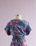 1980's Blue tropical floral plus size dress