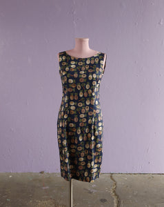 1990's Navy pineapple & palm trees shift dress