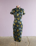 Blue & Yellow floral satin cheongsam dress