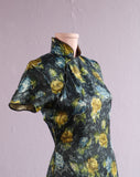 Blue & Yellow floral satin cheongsam dress