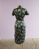 Blue & Yellow floral satin cheongsam dress