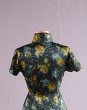 Blue & Yellow floral satin cheongsam dress