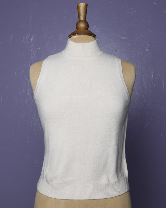 Ivory Sleeveless mock neck knit tank