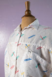 1980's/1990's White button down with  rainbow dashes & polka dots