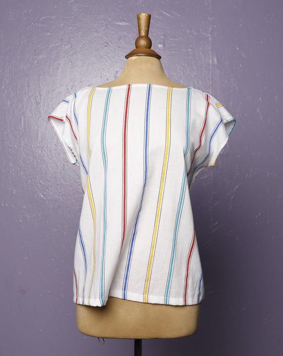 1980's White Rainbow striped top