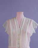 1950's Jani White Sheer ruffle top w/lucite buttons