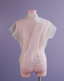 1950's Jani White Sheer ruffle top w/lucite buttons